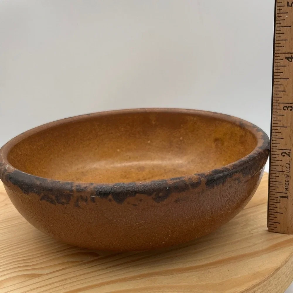 Vintage McCoy Pottery 1413 Brown Speckled Drip Rim Bowls Set 2 USA Canyon Mesa